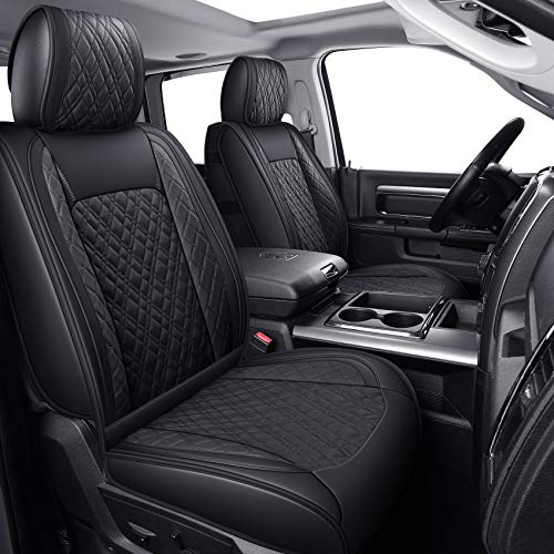 Image of YIERTAI Car Seat Covers for Dodge Ram Fit 2009-2026 1500 2010-2026 2500 3500 Classic Bighorn Longhorn Laramie Tradesman Truck Black Front