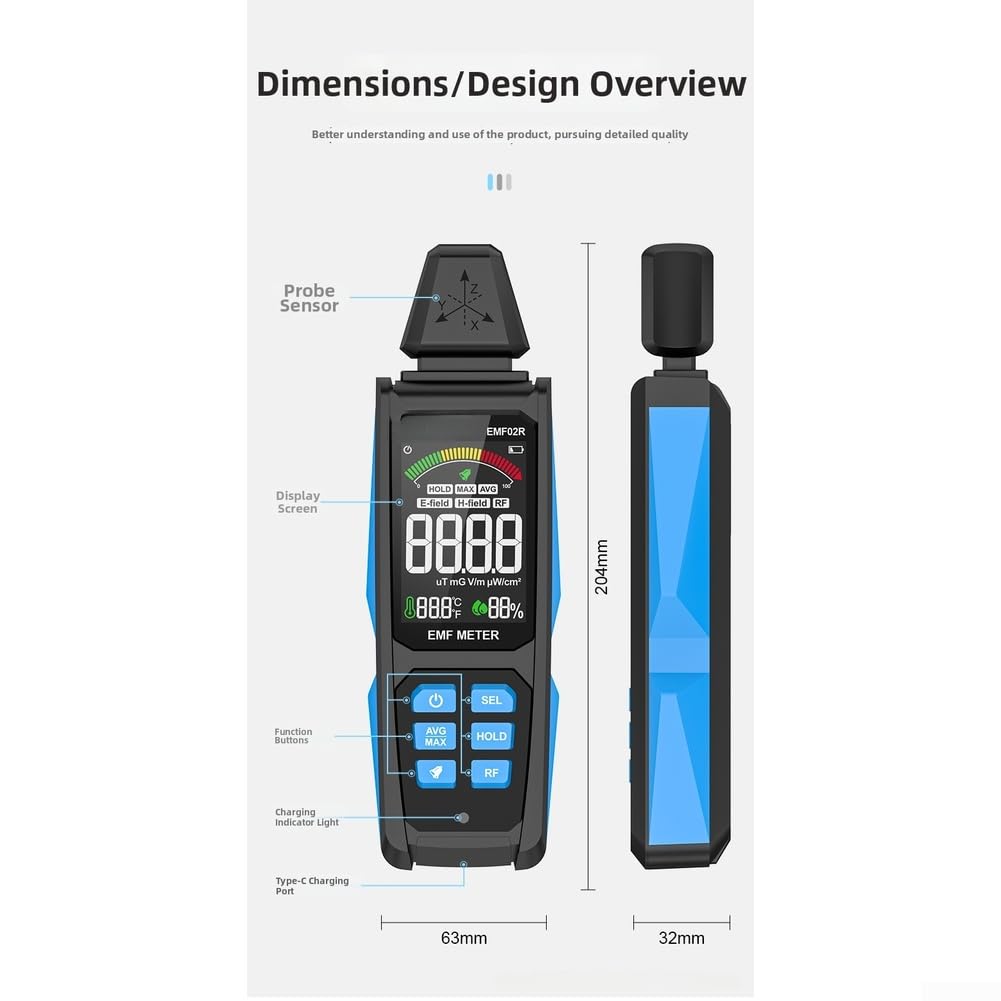 EMF - Medidor de radiación digital LCD para 4s EMF
