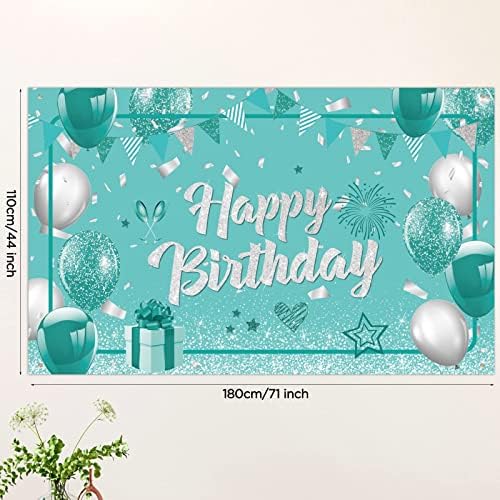 Teal Birthday Banner Turquoise and Silver Birthday Party Decorations Mint Blue Birthday Backdrop for Girls Boys Breakfast Blue Glitter Silver Birthday Baby Shower Party Supplies71 x 44 Inch