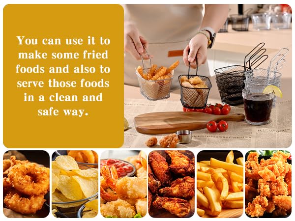 WINHONW 8pcs Mini Square Fry Baskets 4.1x3.3x2.6Inches, French fry basket Table Serving Fryer Baskets(black) 3