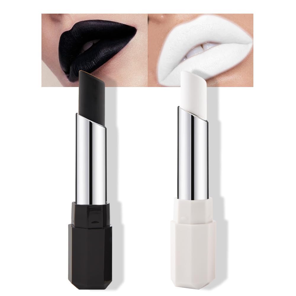 Black White Matte Lipstick Combo Set for Halloween Makeup