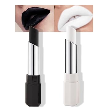 2Pcs Black White Matte Lipstick Combo Set for Women, Twist Up Cream Lip Art Stick for Halloween Cosplay Goth Stage Party Makeup, Labial para fiesta de disfraces