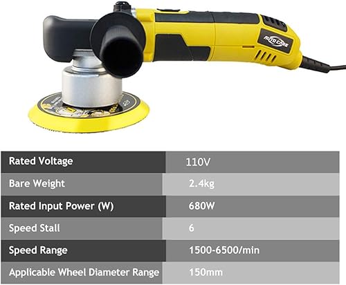 Miniatura 4 de Autocare - Pulidora de doble acción para coche de 6 pulgadas, 680 W, 1500  6500 rpm, lijadora orbital, 6 velocidades variables, base de 5.906in,