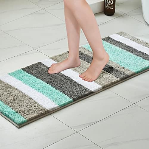 MIULEE Bath Mats Extra Soft Non Slip Absorbent Shower Mat Bathroom Rug Door Mat Inside Kitchen Rugs Carpet Washable for Bedroom Kitchen Entrance 17x24 Inch 40x60cm Black and Grey