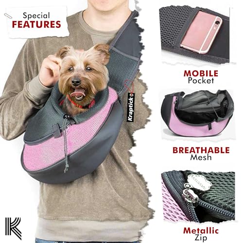 Image of Kraptick Pet Carrier Sling Bag, Dog Sling Bag, Cat Sling Carrier, Sling Bag Carrier for Dogs Cats, Pet Travel Pouch with Single Shoulder Pet Bag (MFP834)