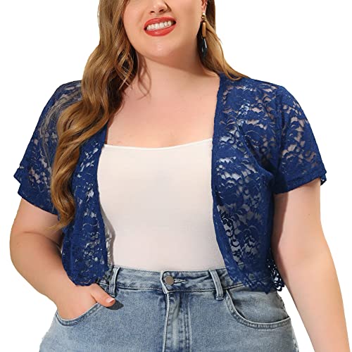 Image of Agnes Orinda Plus Size Bolero Shrugs for Women Lightweight Open Front Short Sleeve Cropped Lace Cardigan