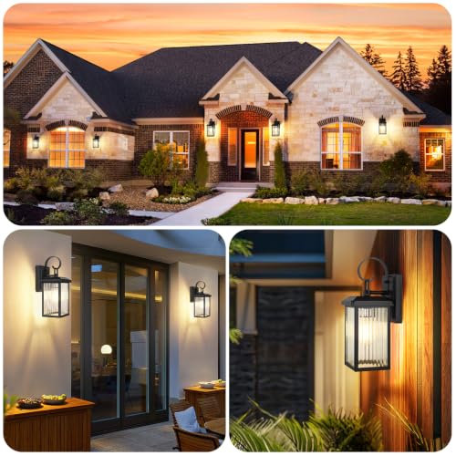 Image of BesLowe 2-Pack Outdoor Wall Light Fixtures with Fluted Glass, Black