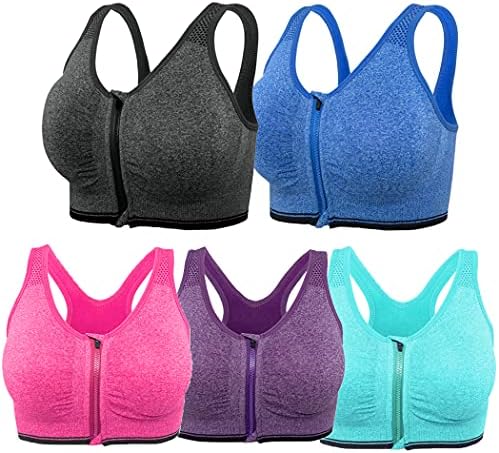 FLORATA Women's Zip Front Sports Bra Seamless Wirefree Post Surgery Racerback Yoga Bras