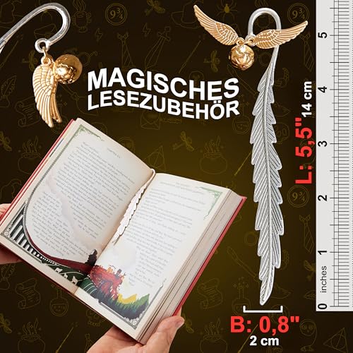 Harry Potter Lesezeichen Metall mit Anhänger - Offizielles Merchandise für Bücherliebhaber, Schule & Geschenk in Box - Robustes Design für magische Leseabenteuer - Silber/gold