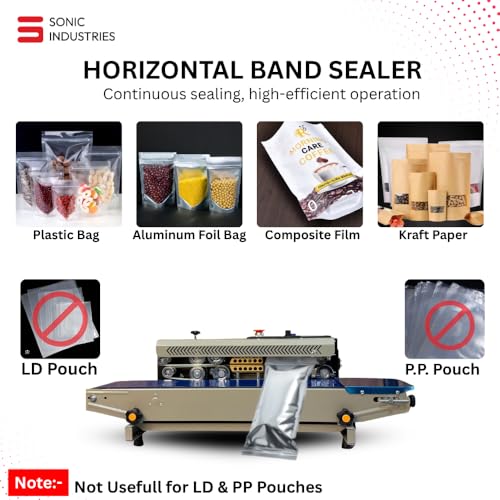 Image of FR900 Horizontal Band Sealer for Food Packet Packing Economic Model | 220V /50HZ, 5-12mm Sealing Width, 5-15mm Seal Speed, Durable Mild Steel Body, Easy to Use for Plastic Bags, Pouches