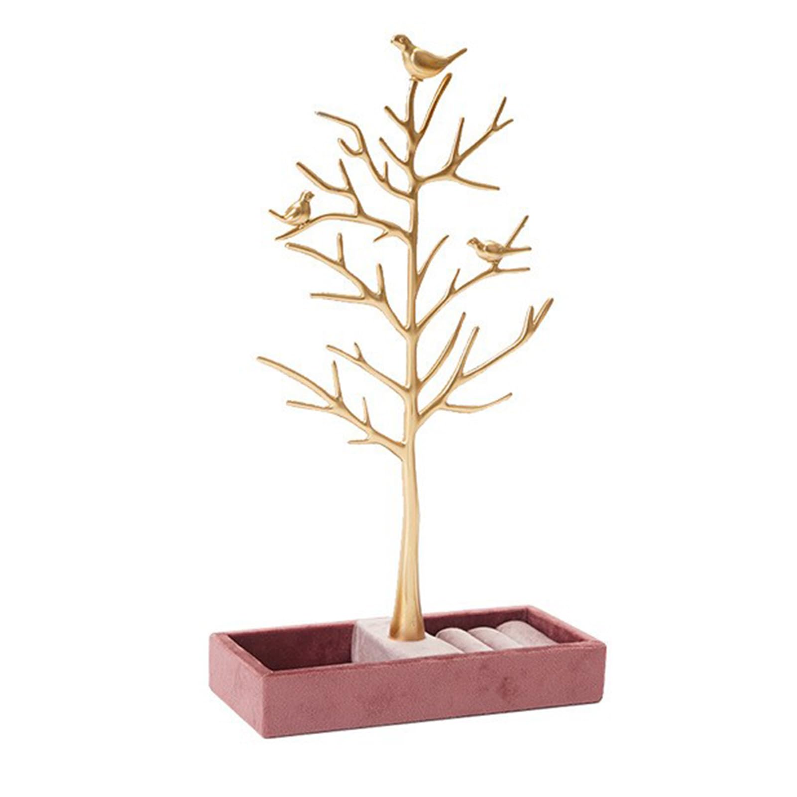 Arbre à bijoux doré avec plateau en daim, présentoir chic et élégant pour vos colliers