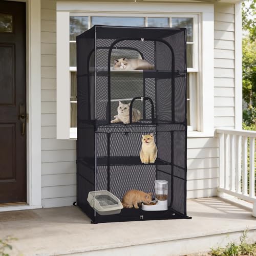 Catio Outdoor Cat Enclosure,4 Tiers Window Catio,Upgraded Mesh Cat Enclosure...