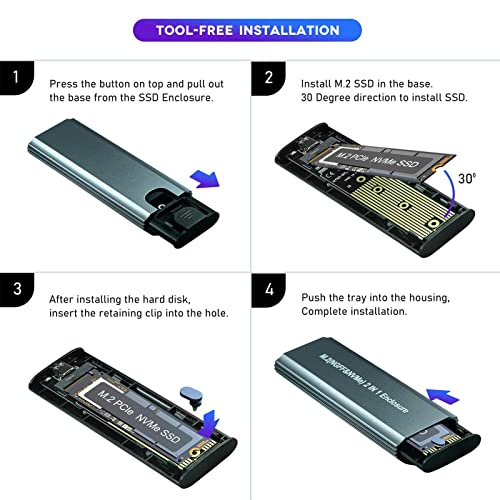 NVME para USB - Compartimento para SSD M.2 de 10 Gbps - Interface externa tipo C Gen2, interface int