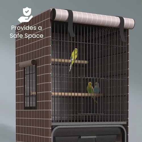 Image of Universal Bird Cage Cover Good Night Blackout Thin Lightweight Breathable Small Animal Cages Cover Pet Removable Durable Protector (Beige, 60 inch H x 18 inch W x 18 inch L)