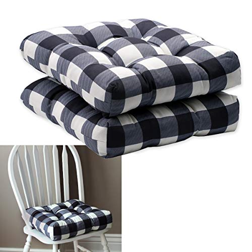 HowPlum 2-Pack Kitchen Dining Chair Pad Reversible Seat Cushion for Indoor Use with Ties, Black White Buffalo Check Plaid