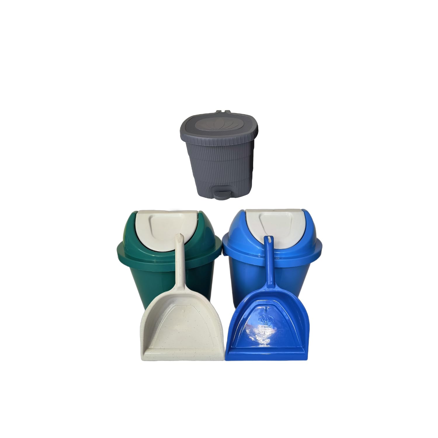 Set of 2 Premium Plastic 12 Ltr Dustbin with Dustpan and Small Kitchen Pedal Dustbin Dry and Wet Garbage Waste bin with Swing Lid Blue Green Colour-image-42