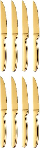 Miniatura 7 de TAFAAL Juego de 6 cuchillos de acero inoxidable, resistentes a la corrosión, hoja afilada dentada, mango de acero inoxidable, cuchillo de mesa de