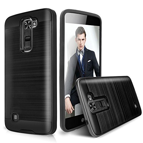 LG K10 Case, LG Premier LTE L62VL L61AL Case, TJS Dual Layer Shockproof Tough Brushed Hybrid Armor Rubber TPU Drop Protection Case for LG K10/LG Premier LTE L62VL L61AL (2016) (Black)