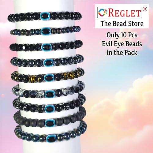 Image of 15 Pcs Evil Eye Beads + 290 Pcs Black Glass Beads for Jewellery Making Kit - Glass Beads for Bracelet Making Kit - Bead Craft - 8mm