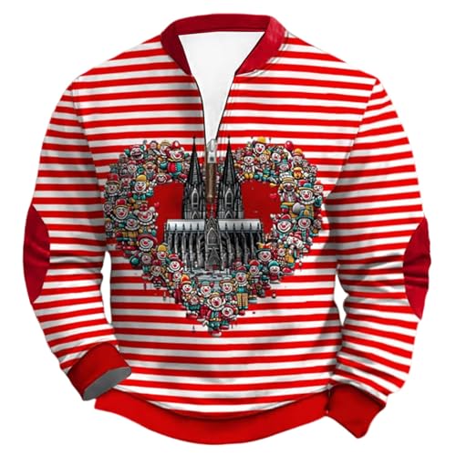 Sudadera Informal sin Capucha con Cremallera Parcial y Estampado Festivo para Hombre Deportivo de Manga Larga Cuello (Red, XXL) #110