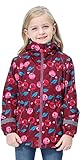 Girls Rain Jacket Lightweight Waterproof Windbreaker Hooded Raincoat Winter Warm Fleece Lined Coat for Kids Wine Red Heart 9-10 Years