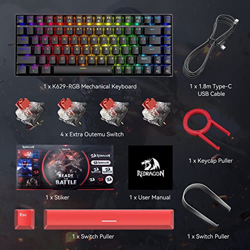 Image of Redragon Gaming Keyboard, Hotswap Mechanical Gaming Keyboard with Red Switches,Fully Programmable Wired Keyboard with Anti-Ghosting 84 Keys for Windows PC Laptop Mac,K629 RGB, Black