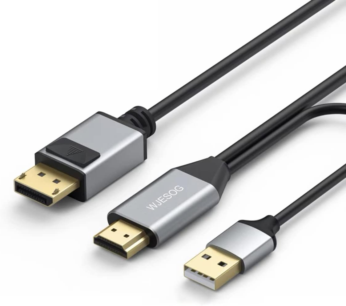 WJESOG HDMI to Displayport Cable 6.6ft 4K60Hz，HDMI 2.0 Male to DP 1.2