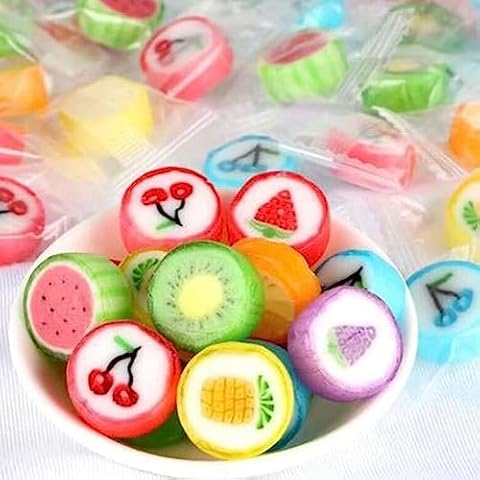 Fruit Slices Candy - Hard Candy Bulk 1 lb Bag of Individually Wrapped Small Candy Fruit Slices (approx. 118 pcs) Hard Candies Assortment - Great for Candy Buffet - Office Candy - Treat Bags Cover