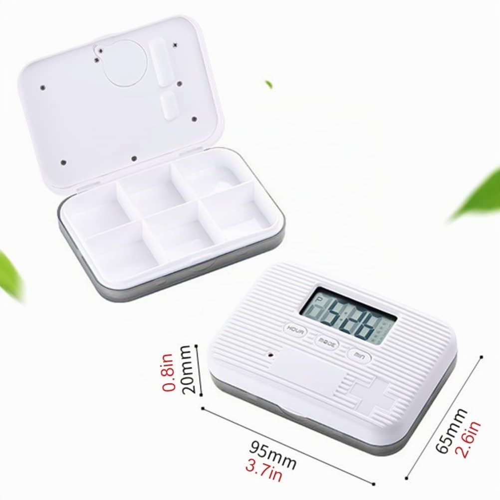 Portapillole Quotidiano,Dispenser di Pillole con Allarme Organizzatore di Pillole Elettronico con Display LCD 6 Scomparti Promemoria Pillole Digitali Mini Portapillole Portatile da Esterno con Allarme