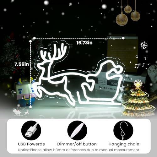 Image of Santa Claus And The Sled Neon Sign Christmas white LED Sign Light,Art Wall Decorative Night Light 3 Colors for Indoor Party Kids Bedroom Wedding Bar Pub Club Christmas Decor,15.94 inch*11.22 inch