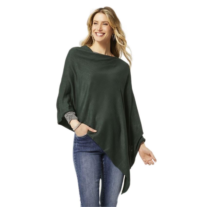 Coco + Carmen The Lightweight Poncho, Deep Green, Women Fashion Apparel Accessories