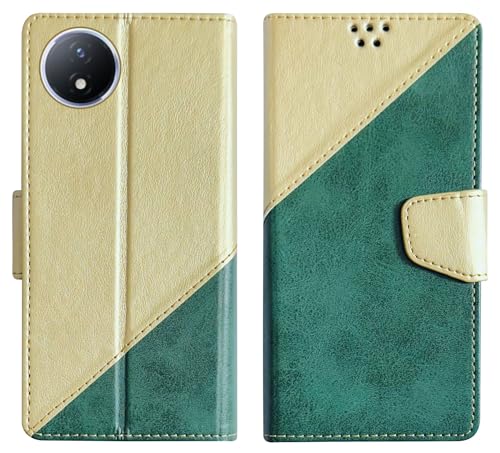 Image of SBMS Flip Cover for Vivo Y02 / Vivo Y02T Back Cover Case with Magnatic Closure | Inbuilt Stand | Card & Money Pocket (MultiGreen)