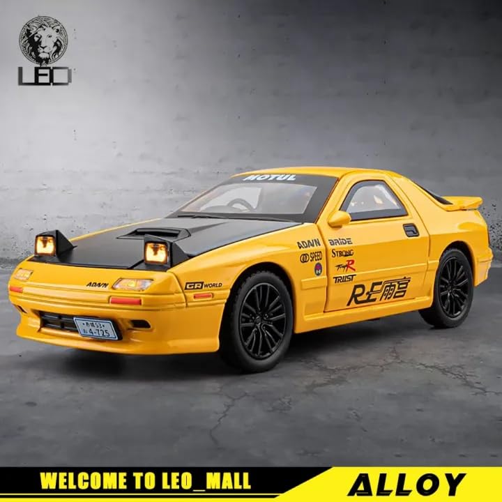 Image of Invite 1:32 Scale Mazda RX-7 Diecast Model Car with Sound & Light, Alloy Pull Back Toy Car, Openable Doors, Collectible Mini Car Gift for Kids Boys Girls (1:32 Mazda RX-7[Yellow])