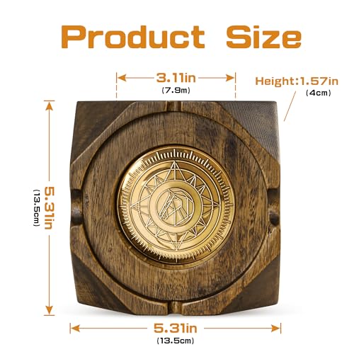 Wooden Cigar Ashtray Accessories for Cigarettes - Indoor Outdoor Patio Home Office Use - Quadrangular Wooden Brown Ash Tray Gift Set for Men Great Decor for Home Office or Bar - Thumbnail 3