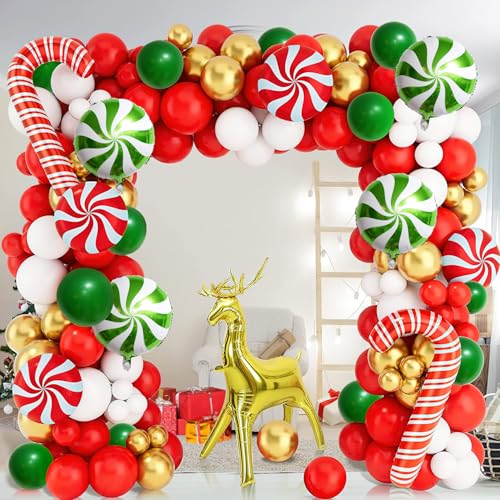 Red Green White Christmas Balloon Garland Arch Kit Gingerbread Holiday Balloon Arch Kit Xmas Christmas Decorations Balloons Holiday Party Garland Balloons Background Candy Cane Balloon Arch Sets