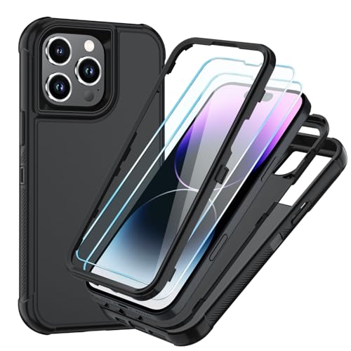 Image of SunStory Compatible with iPhone 14 Pro Case with HD Screen Protector, 3-Layer Heavy Duty Full-Body Cover,3 in 1 Hybrid Protective Case for iPhone 14 Pro 6.1 inch,Black