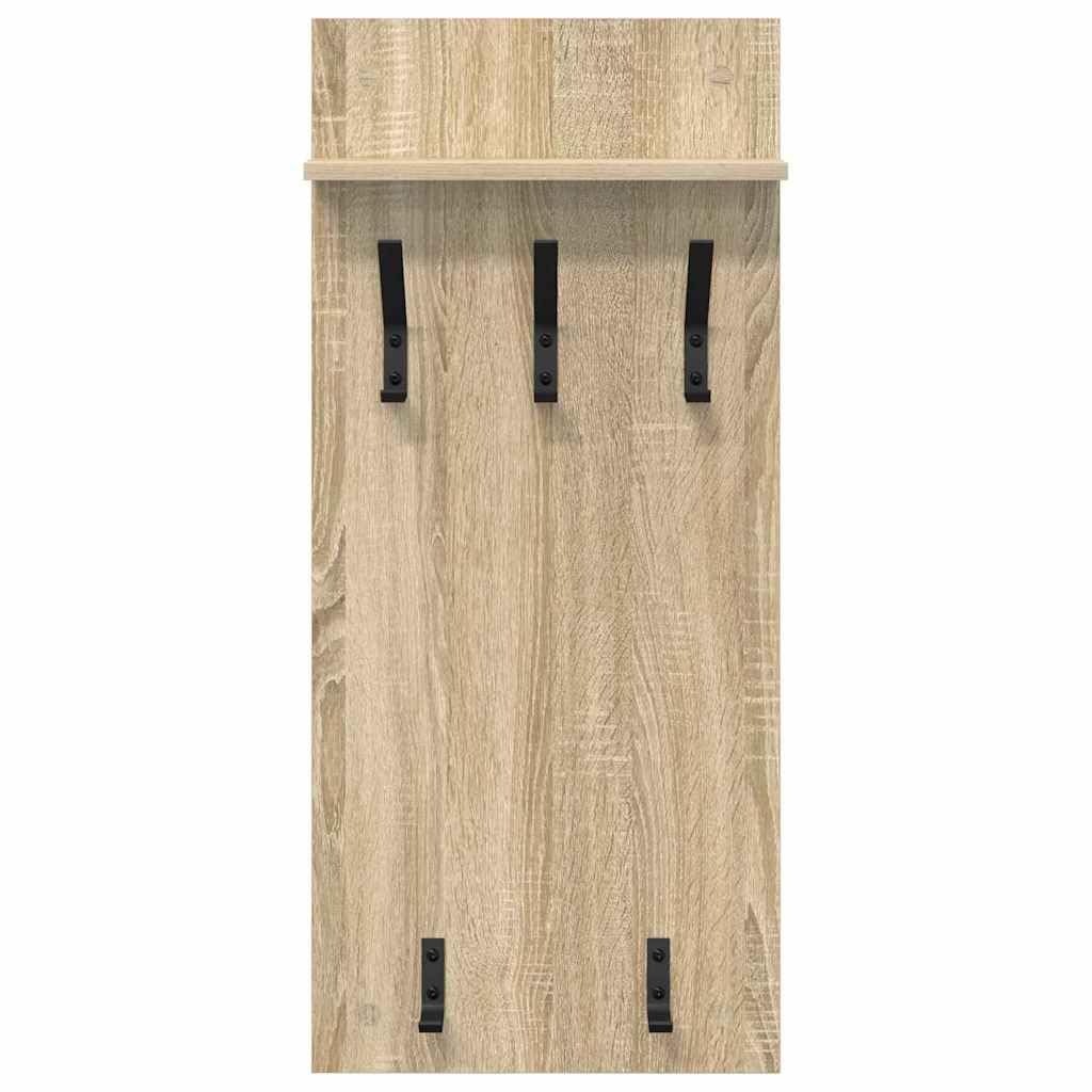 Perchero de pared de roble Sonoma 90 x 40 x 10 cm diseño moderno con 3 estantes y ganchos robustos para pasillo, salón y baño
