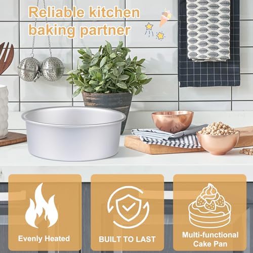HomeMall 6 x 3 Inch Round Cake Pan Set of 3, Aluminum Baking Pans for Layer Cakes, Birthday Anniversary, Heavy Duty Non-Stick & Oven Safe, Commercial Grade Baking Tools for Home Kitchen - Thumbnail 4
