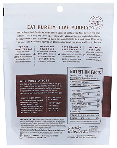 Purely Elizabeth, Chocolate Sea Salt, Ancient Grain Granola with Probiotics, Gluten-Free, Non-GMO (8oz Bag) (Pack of 2) - Thumbnail 3