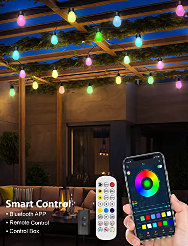 Outdoor String Lights, 48Ft Smart Led Color Changing Patio Lights, Bluetooth App & Remote Control, Ip65 Waterproof, 15 Shatterproof Bulbs,Hanging String Lights For Outside Patio Backyard,Balcony,Party #TOP1