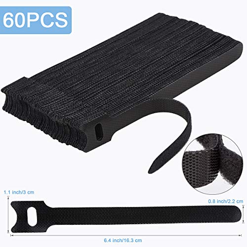 Image of Nettbe 60 PCS 6 Inches Reusable Cable Ties, Adjustable Cord Straps Wire Organizer Cord Wrap and Hook Loop Cable Management
