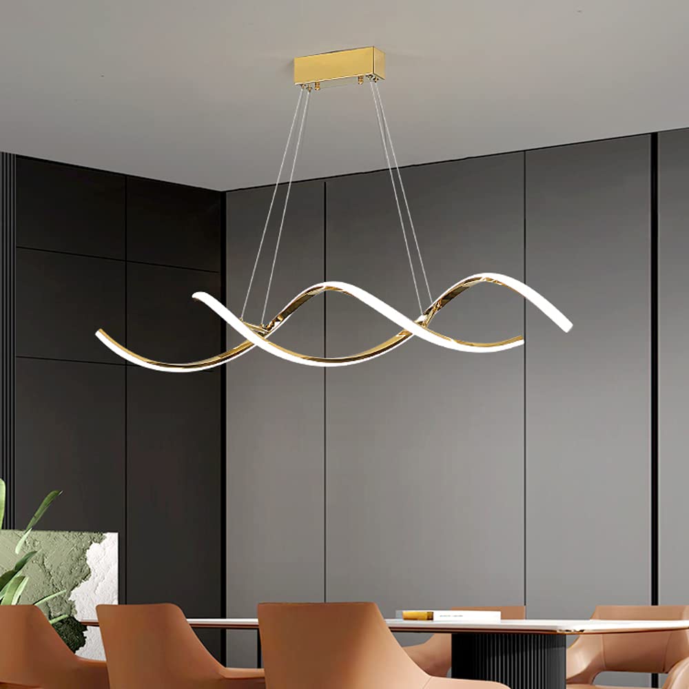 POKHDYE nowoczesna, elegancka oprawa oświetleniowa LED ze stali nierdzewnej w stylu spiralnym, do jadalni, kuchni, centralnej wyspy, korytarza lub baru, biała 6000 K, regulowana wysokość