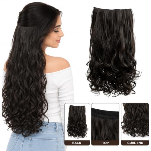 Image of Chaam Women Hair Extension Long Curly Wavy Black Brown 16 Inch Hairpiece With 5 BB Clip /Hair Extension for Women Party /Halloween /Christmas (110 Gram)