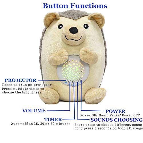 BEREST Baby Sleep Soother Hedgehod, Lullabies & Shusher White Noise Machine Sound Soother, Nursery Decor Night Light Projector, Toddler Crib Sleep Aid, Baby Shower Gifts Portable Hedgehod Toy