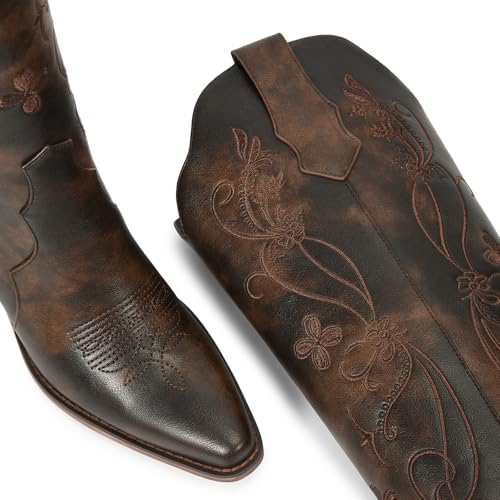 Image of wetkiss Women's Pointed Toe Cowboy Boots | Knee High Cowgirl Boots, Retro Embroidery, Chunky Heel, Pull-On, Style for a Classic Western Look,Stable and Comfortable