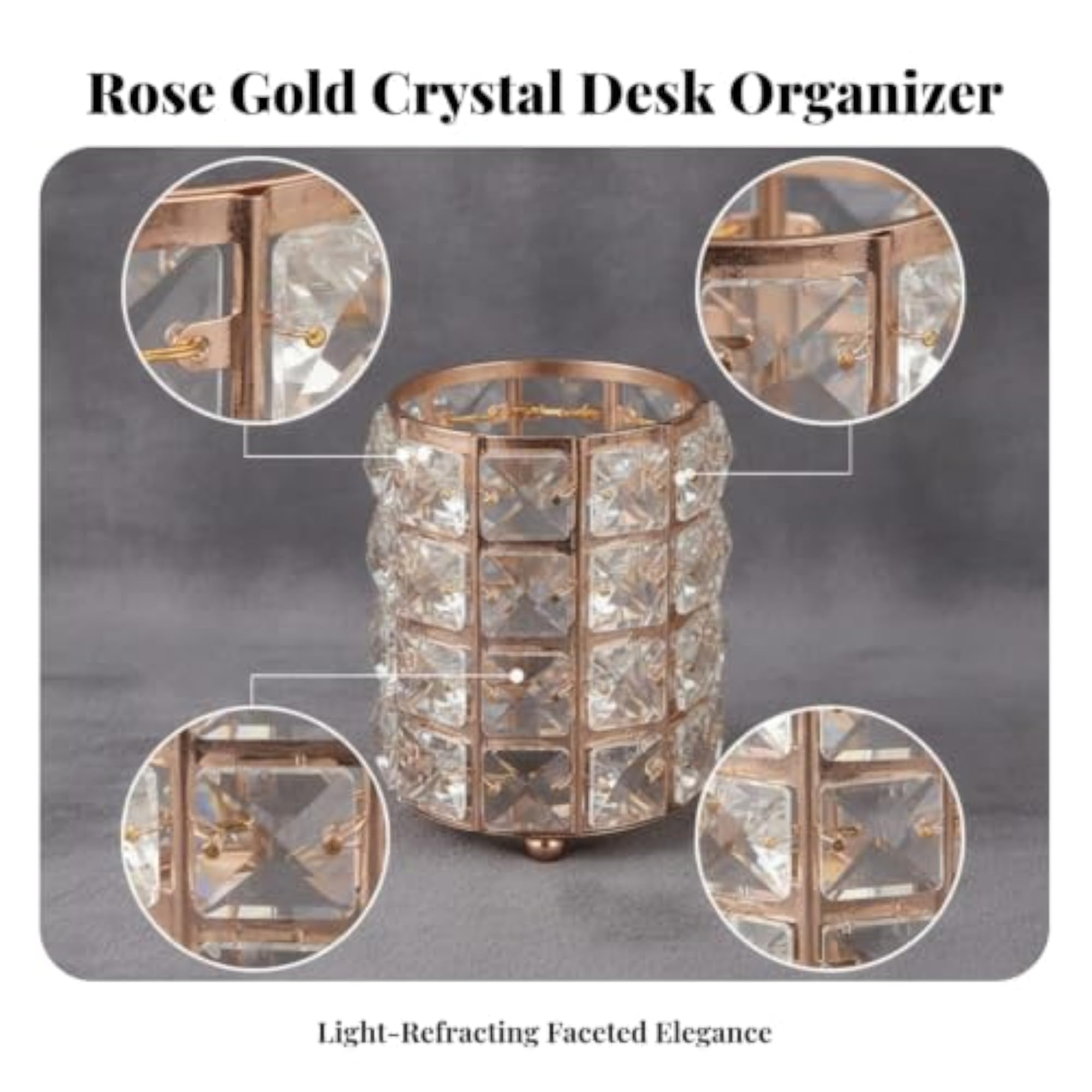 French-Gold Finish Crystal Vanity Organizer with Metal Frame