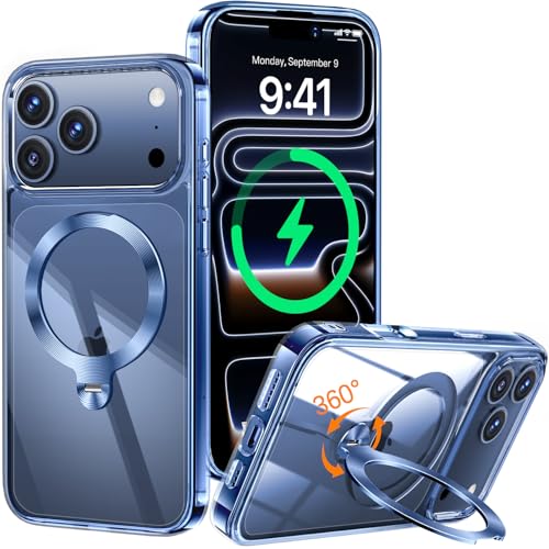 Coque magnétique iPhone 17 Pro Max antichoc pour appels vidéo et streaming bleu