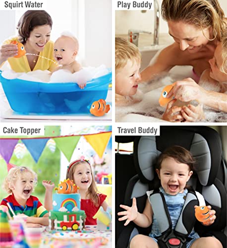 Dollibu Clown Fish Bath Buddy Squirter - Floating Orange Fish Rubber Bath Toy, Fun Water Squirting Bathtime Play For Toddlers, Soft Sea Life Animal Toy For The Bathtub, Beach, & Pool For Girls & Boys #TOP2