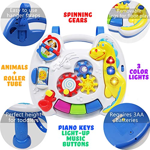 TeganPlay Musical Learning Table 6 Months Up Activity Center 2-in-1 Activity Center for Baby Interactive Learning Toy Piano and Crib Toy with Straps
