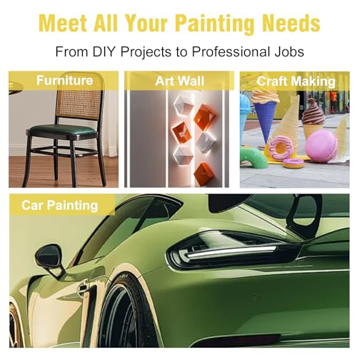 Image of HVLP Spray Gun Kits, 1.4 /1.7 /2.0 /2.5mm Nozzles with 650ml Mixing Cup & 10x Disposable Cups, Air Regulator, Paint Gun Automotive Gravity Feed Kit Cars Paint Gun, Furniture, Fence, DIY (Gold)